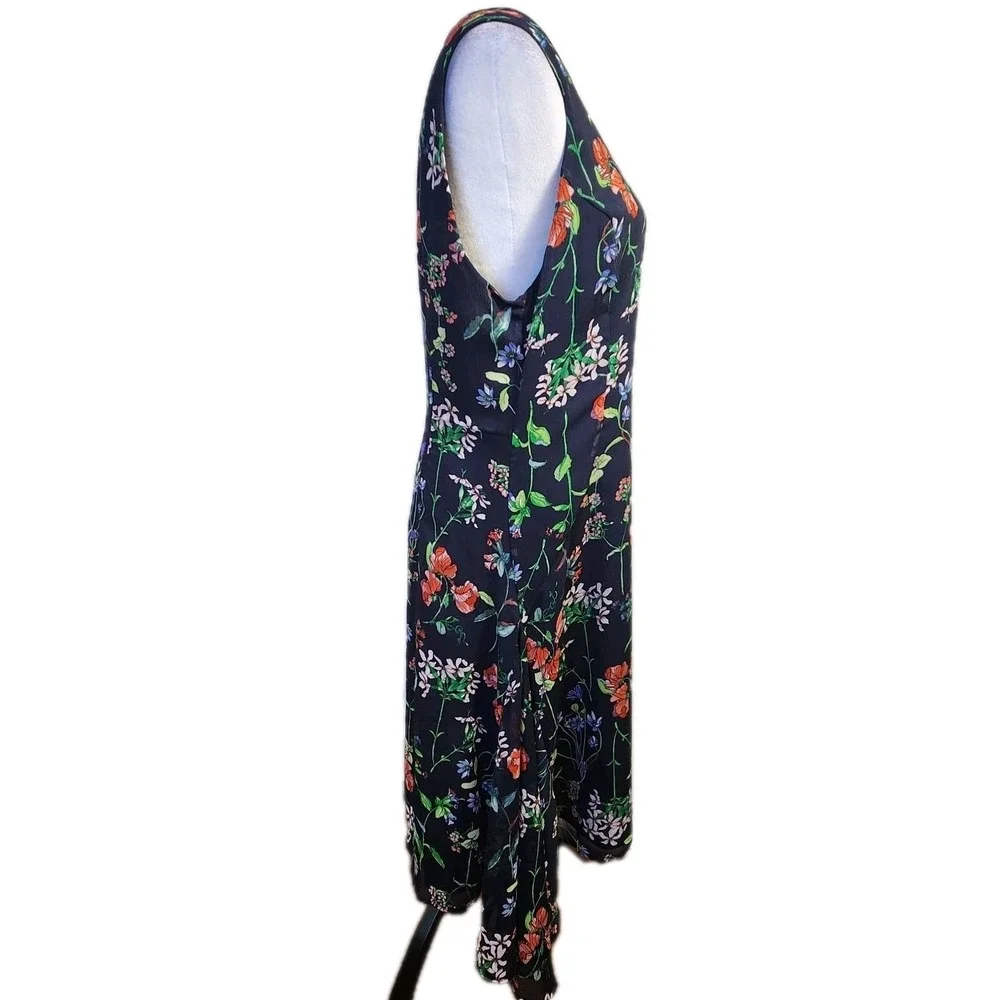 Tommy Hilfiger Women's Trapeze Dress Sz‎ 14 Navy Blue Floral Sleeveless Chiffon